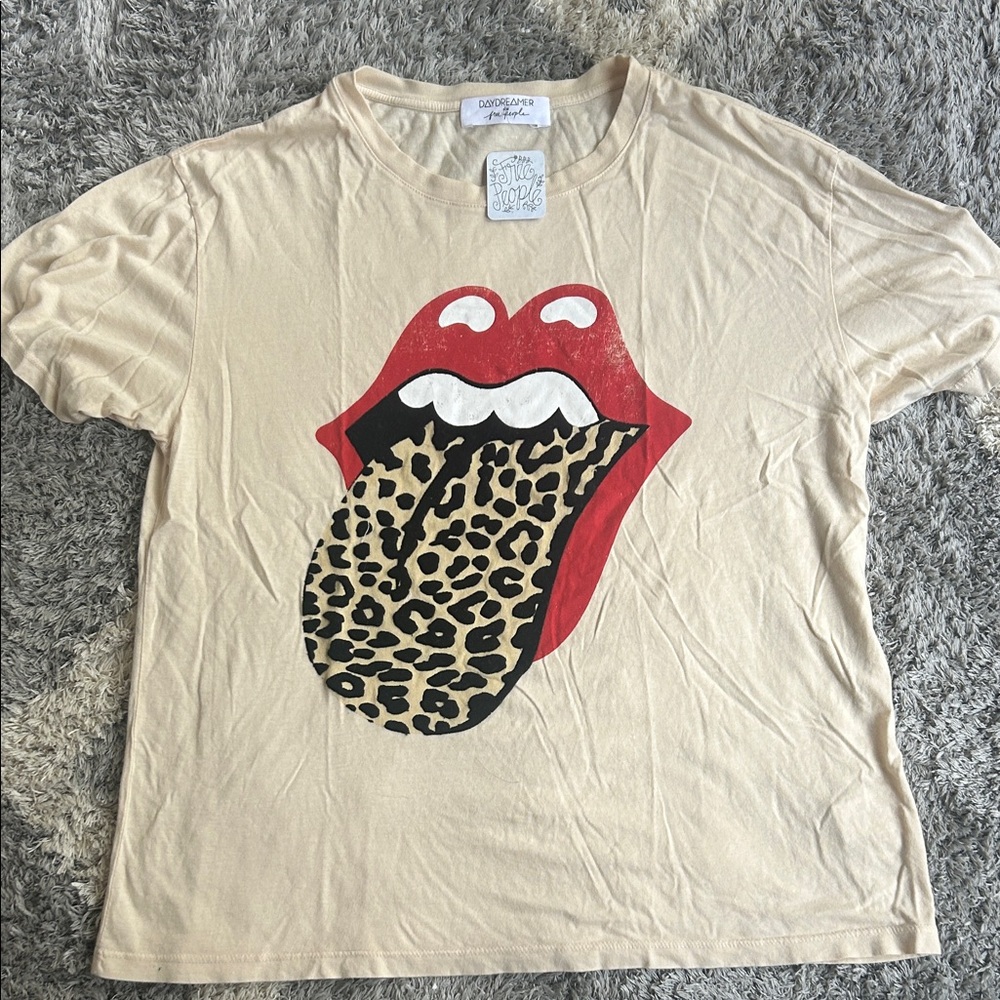 Free People Tan Tee with Red and Black Graphic